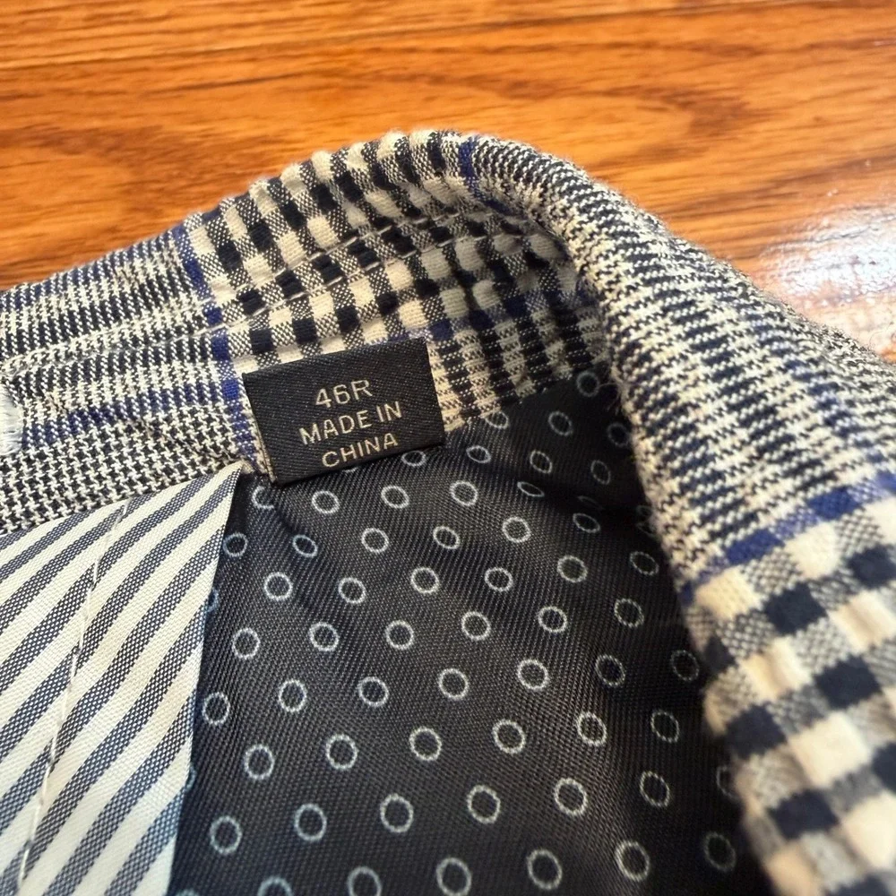 Tailorbyrd Blazer Mens 46R Gray Blue Glen Plaid Stretch Unstructured Textured